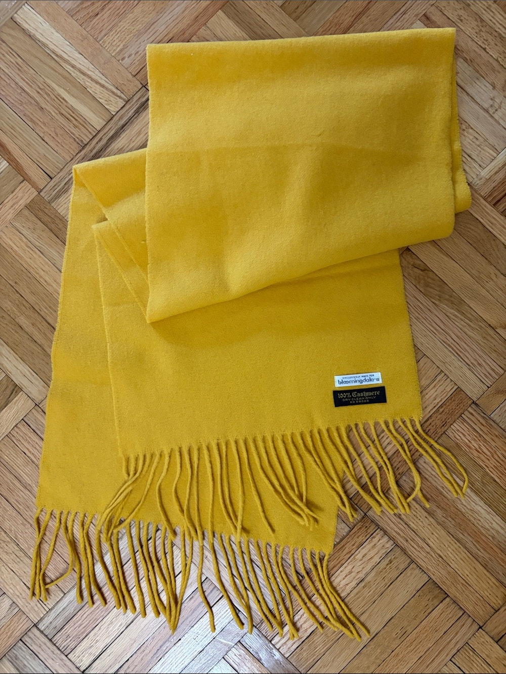 60” Bloomingdale's Cashmere Fringe Scarf - Mustard Yellow - Women’s VINTAGE